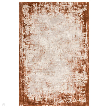 Kuza Border Modern Abstract Distressed Shimmer Hi-Lo Textured Soft Velvety Touch High-Density Durable Easy-Care Short Pile Terracotta/Light Grey/Cream Rug-Asiatic Carpets-Rug Love - The Most Loved Rug Store